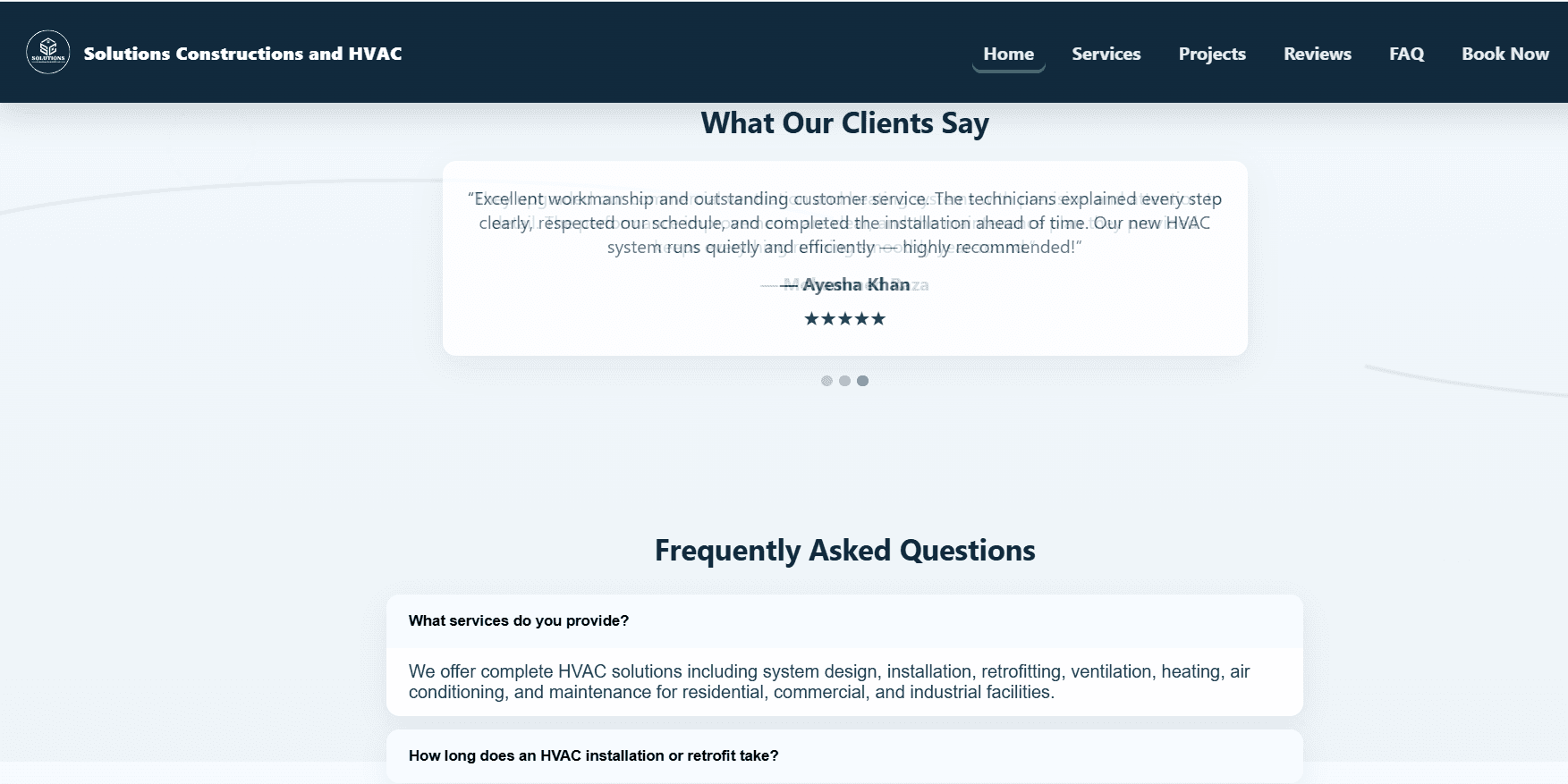Solutions TestimonialsAndFAQs
